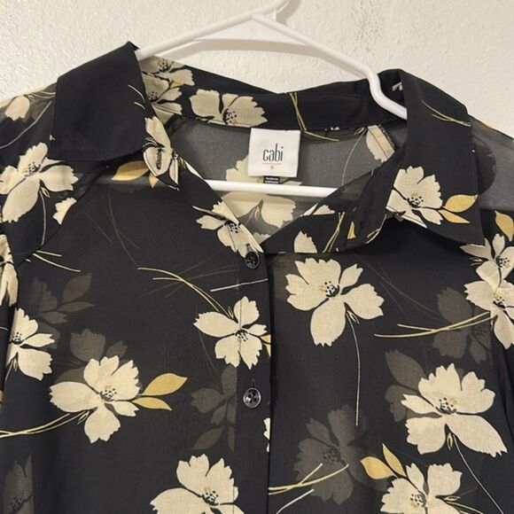 Cabi Cosmo Blouse Sheer Elastic Cuffs Floral Womens Small Long Sleeves Romantic - Picture 2 of 10